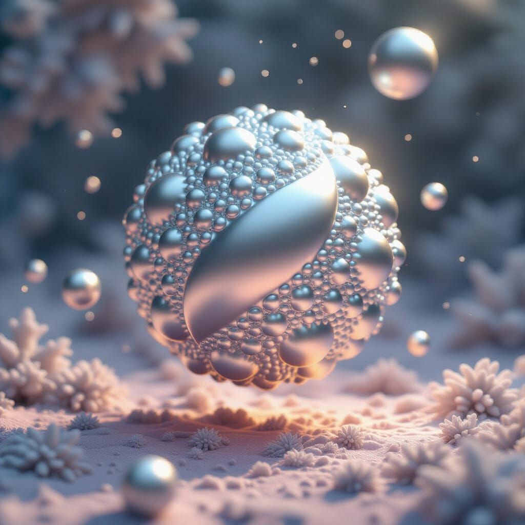 Photorealistic 3D Mandelbulb Fractal in Silver-Aqua