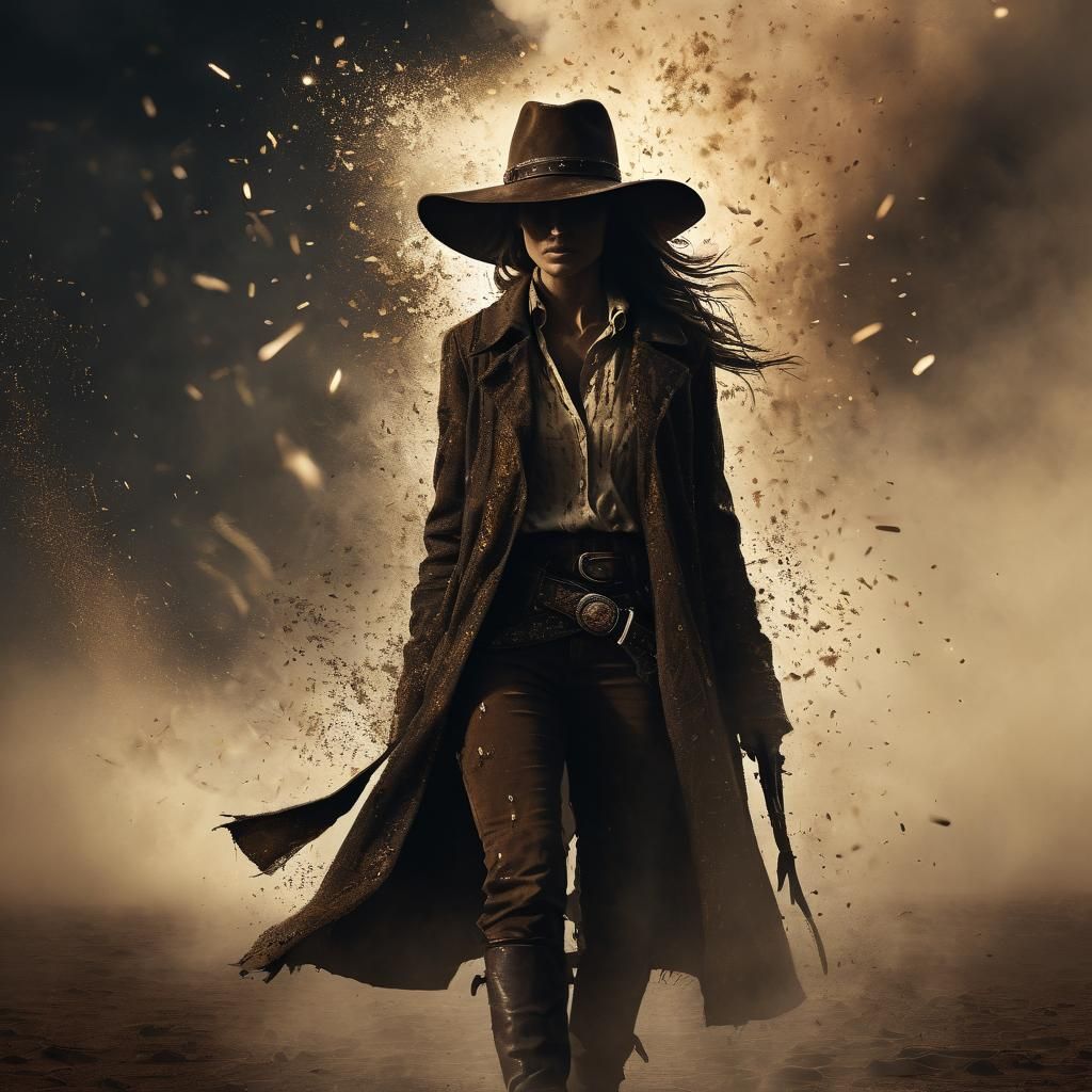 Dramatic Cowboy Silhouette in Dusty Western Scene