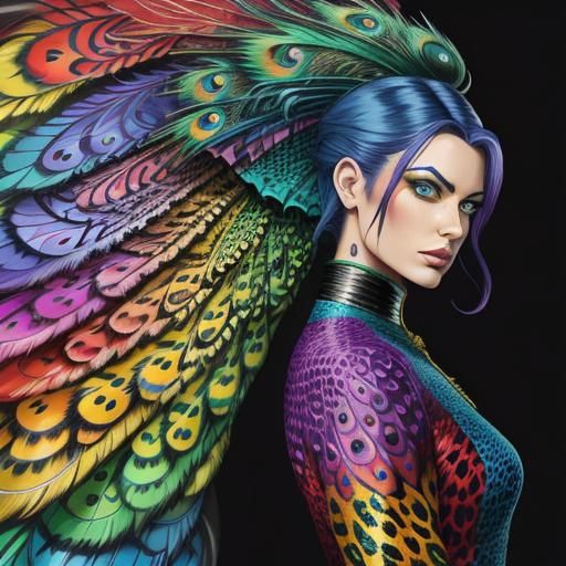 Rainbow Dragon Woman: Comic Book Art Portrait