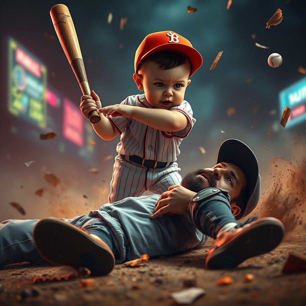 Cherubic Baby Unleashes Fierce Swing in Futuristic Baseball...