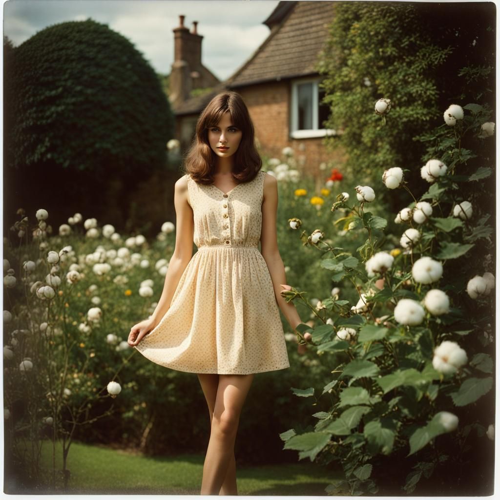 Pretty Woman in English Garden: 1990s Polaroid