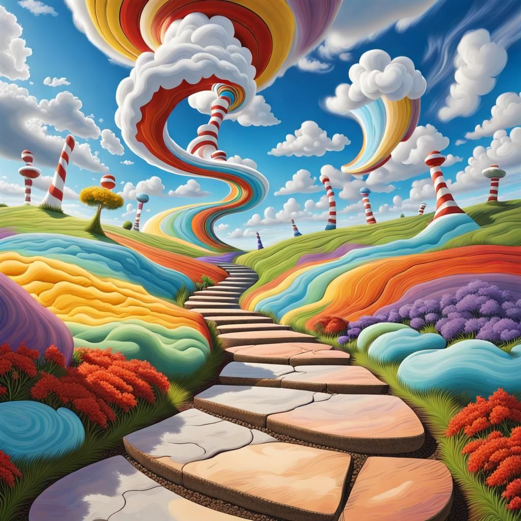 Colorful Steppingstone Path to Sky, Dr. Seuss Style