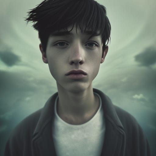 Anime Boy in Tuxedo with Nuclear Sky, Detailed 8k