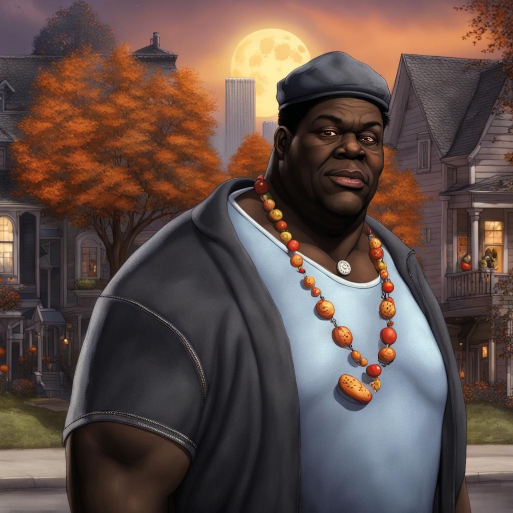 Big Black Man in Granny Costume: Halloween Art