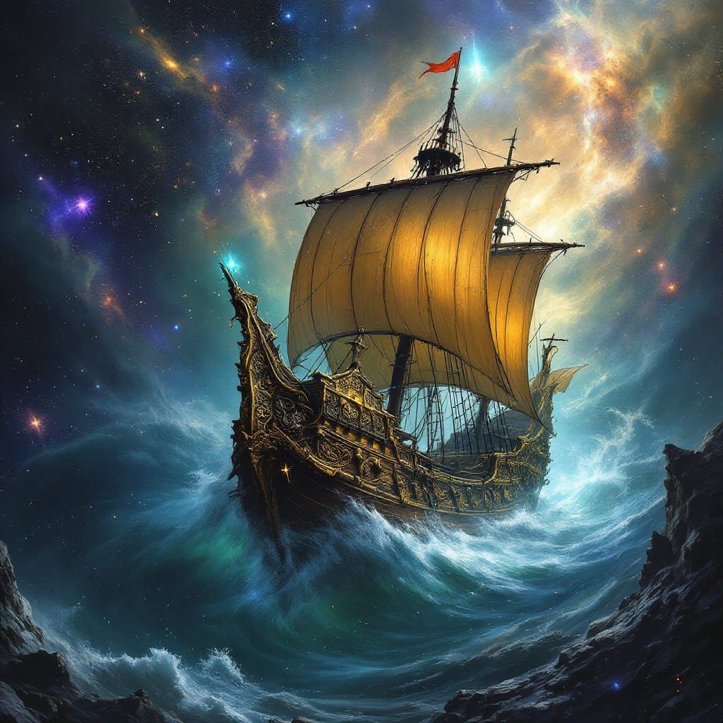 Majestic Galleon Sails Through Cosmic Nebula