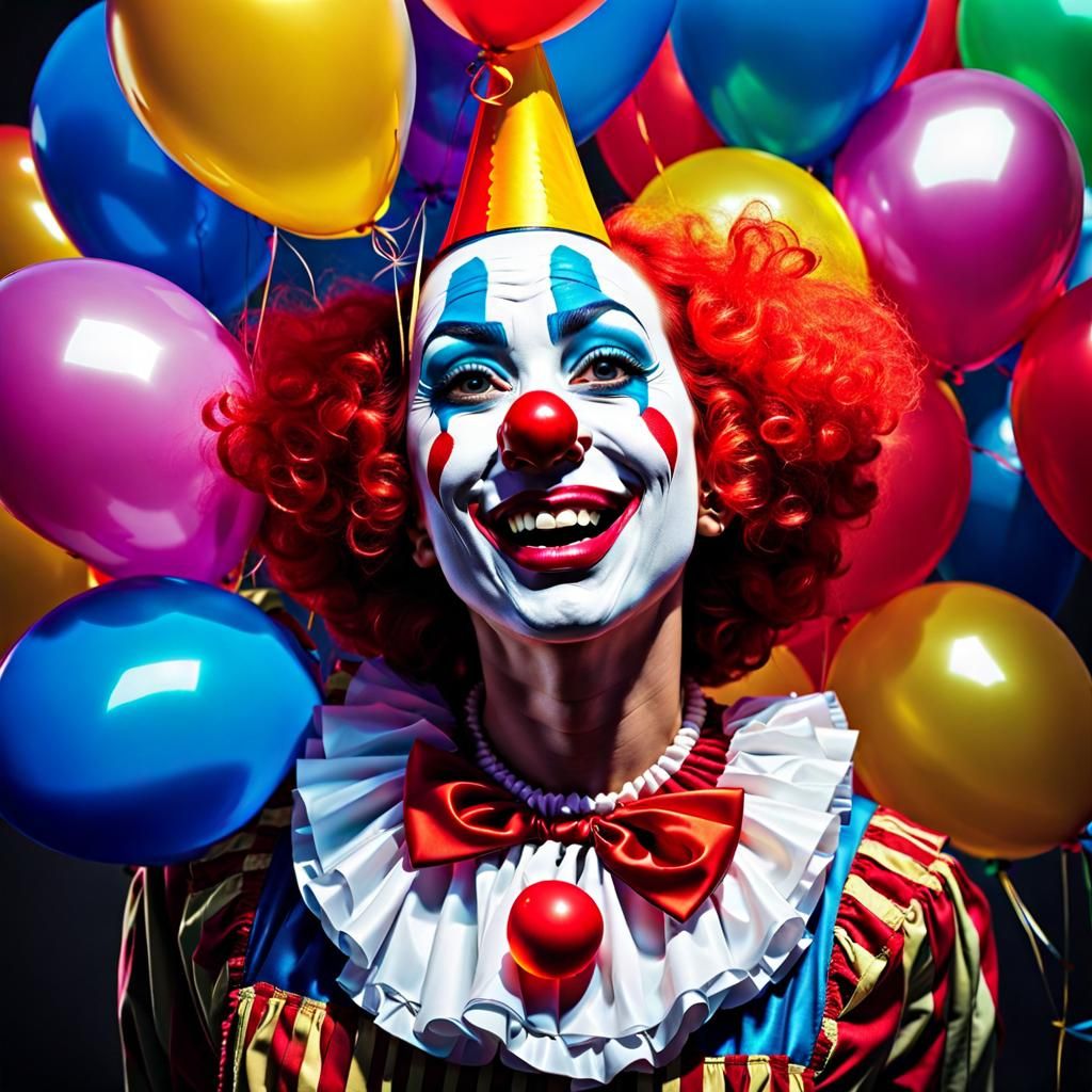 Birthday Clown making balloon animals (I tried 25+ times, changing prompts, evolving, tweeking, using different models. ...