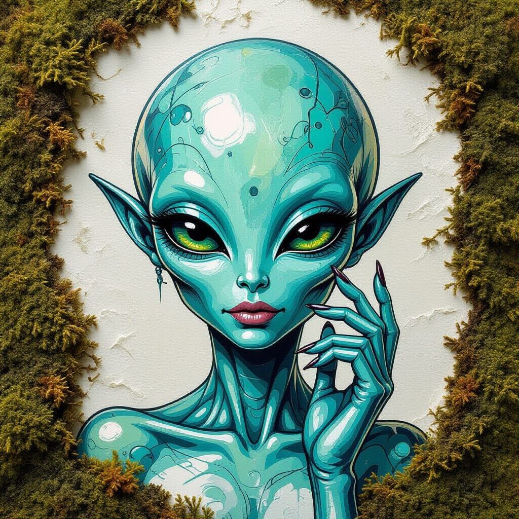 Futuristic Alien Tattoo Sheet in Neo-Impressionist Style