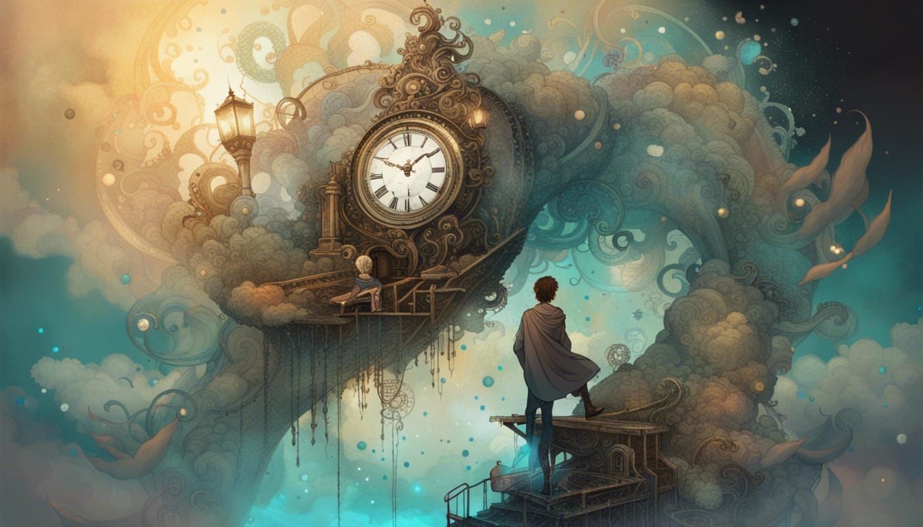 Dreamy Time Thief in Night Sky Digital Art