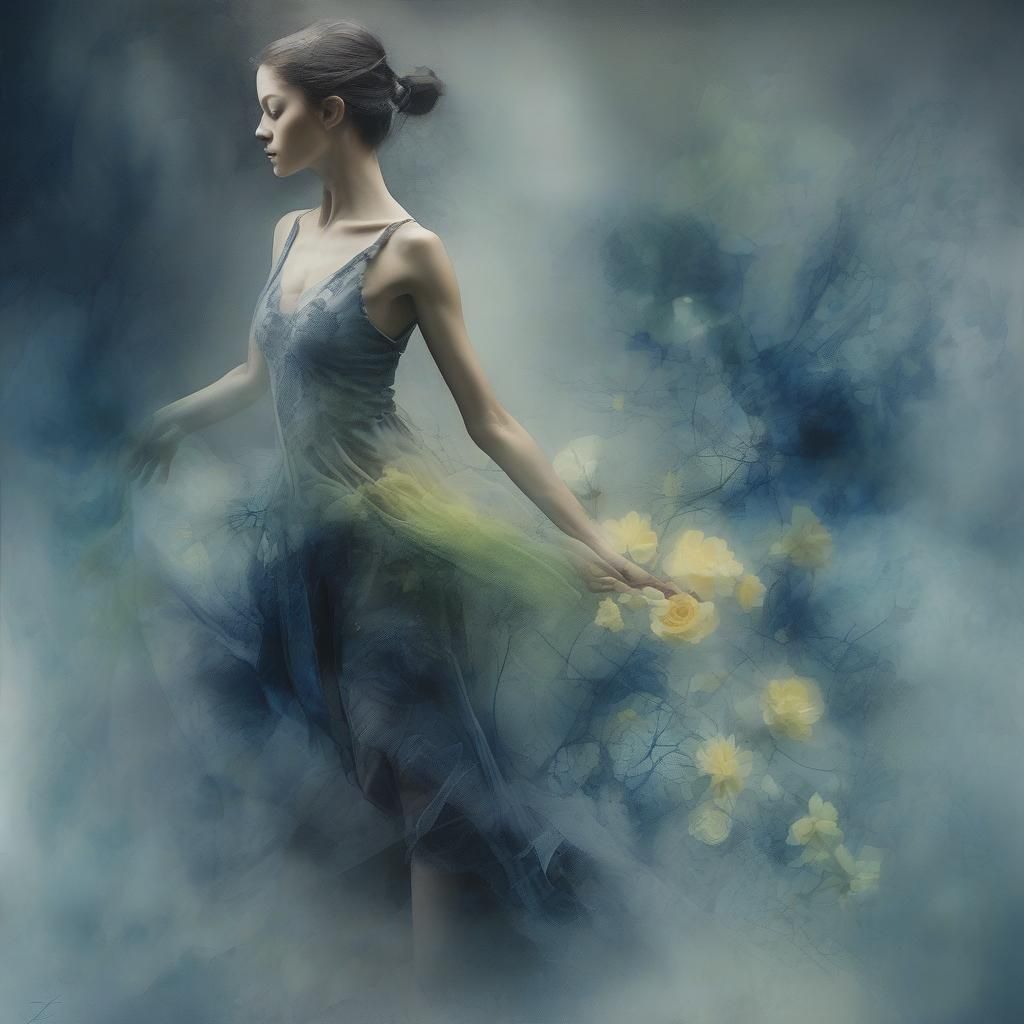 Watercolor Dancer in Double Exposure Collage