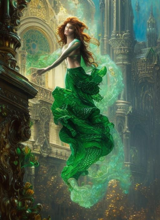 Emerald City: Women Before Castle in Oil Painting