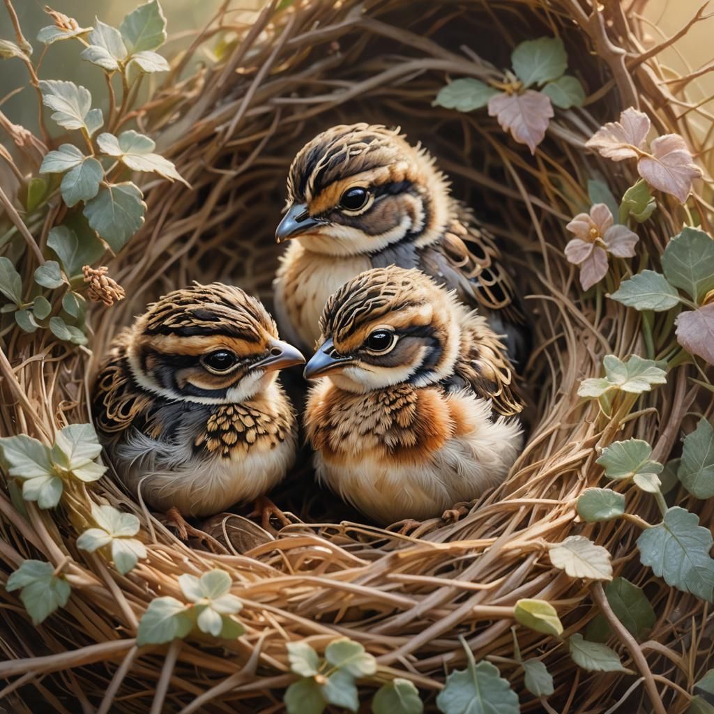 Baby Quail Snuggled in Nest: Ethereal Macro Photograph
