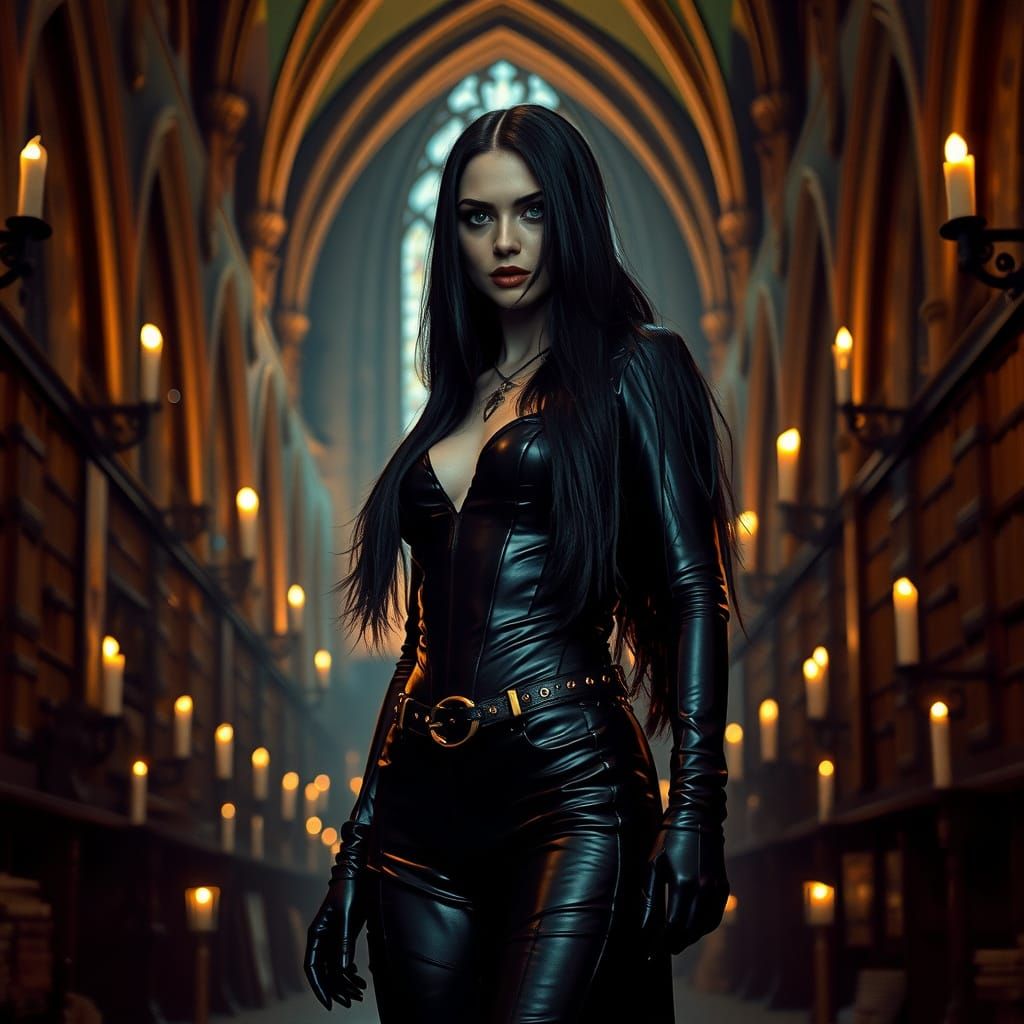 Sorceress in Gothic Cathedral, Cinematic Film Still