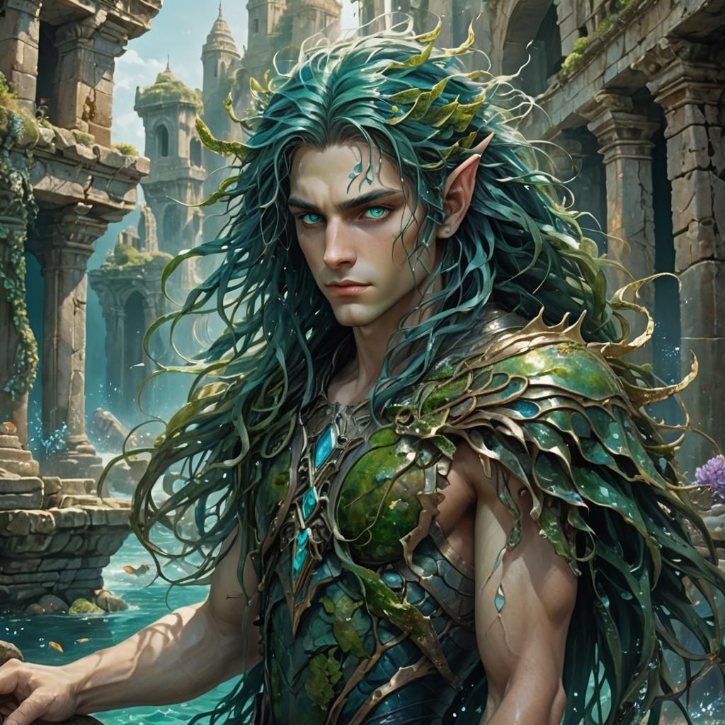 Male Sea Elf Portrait in Sunken City Ruins