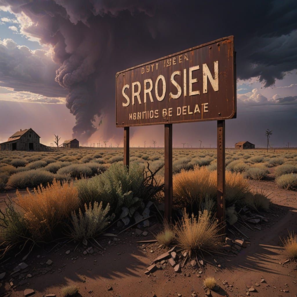 Surreal Rusted Sign in Ethereal Field