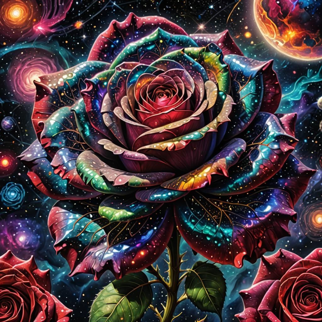 Cosmic Rose Galaxy: Hyperrealistic Digital Art