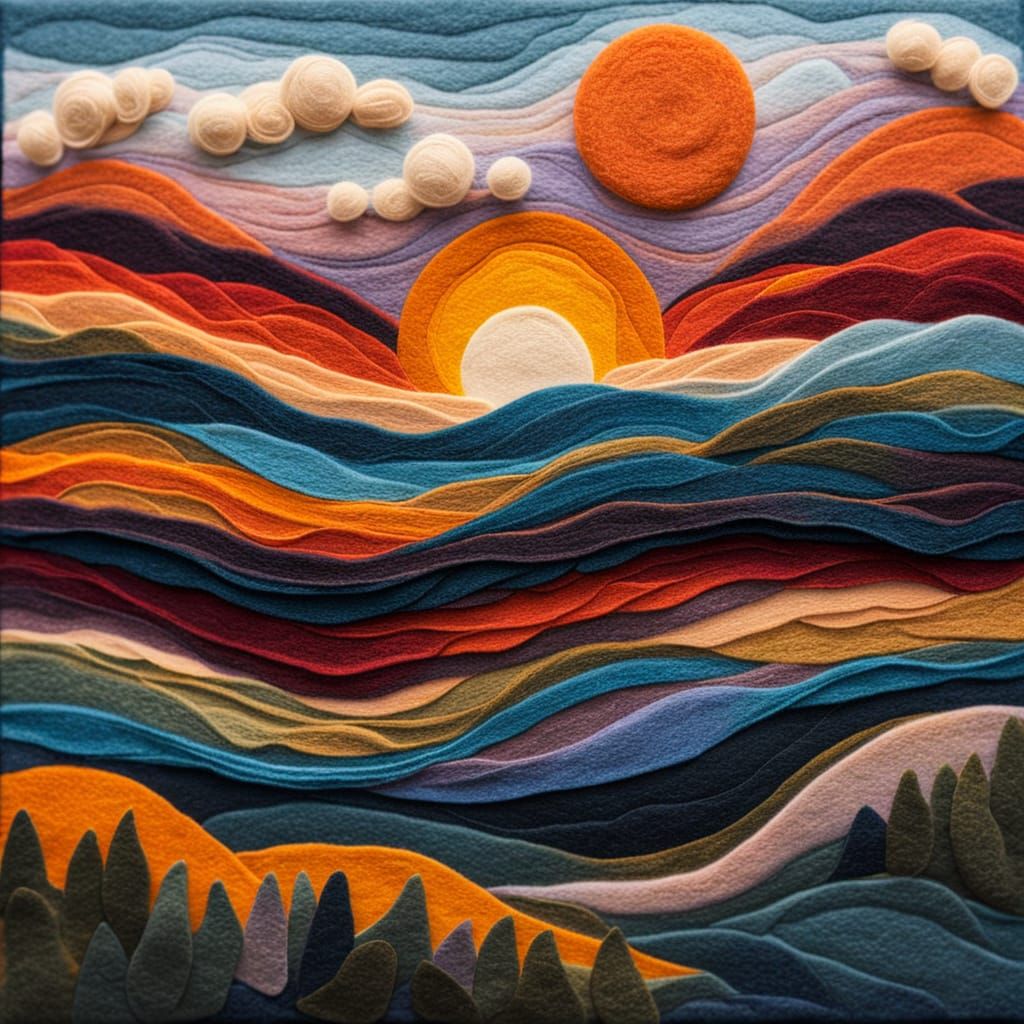 Layered Felt Sunset in Abstract Expressionist Style