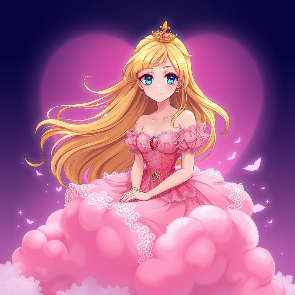 Serenely Beautiful Princess on a Vibrant Pink Cloud