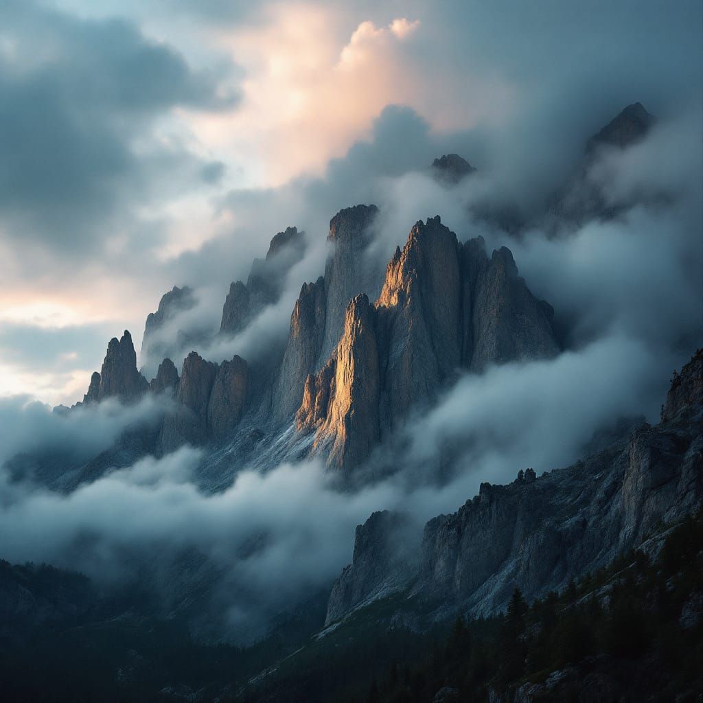 Dramatic Mountain Peaks in Cinematic Light