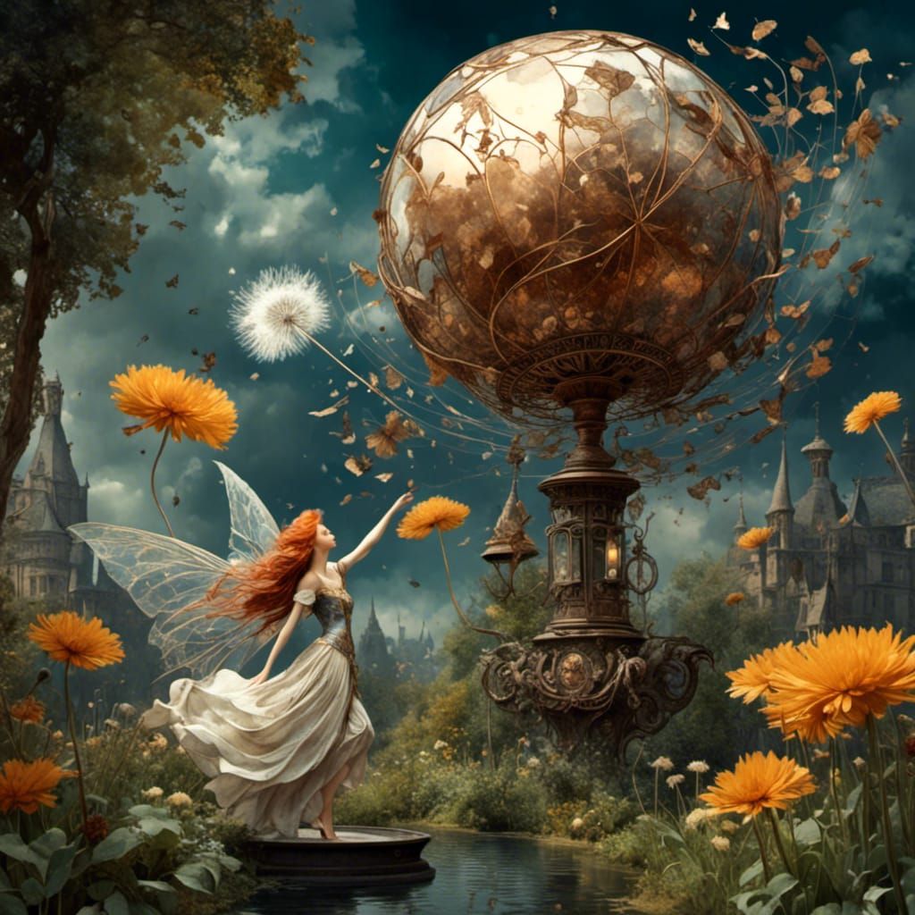 Copper Fairy Weathercock in Romantic Watercolor Style