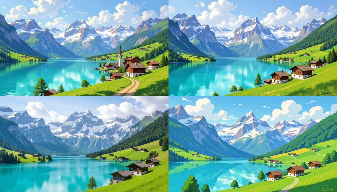 Picturesque Swiss Alps Landscape with Chalets
