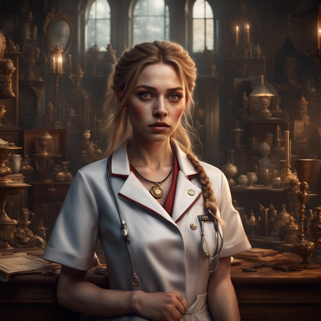 Fantasy Nurse Portrait in Detailed Matte Painting Style