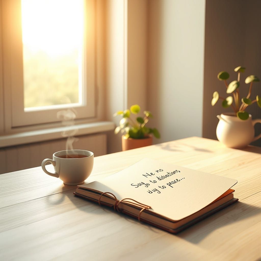 Serenely Focused Workspace with Soft Light and Calm Ambiance