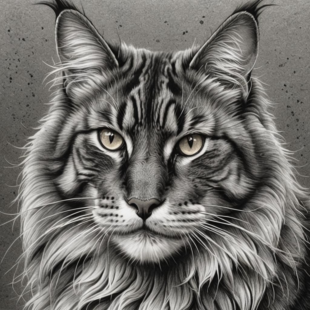 Majestic Maine Coon in Stipple Art Portrait