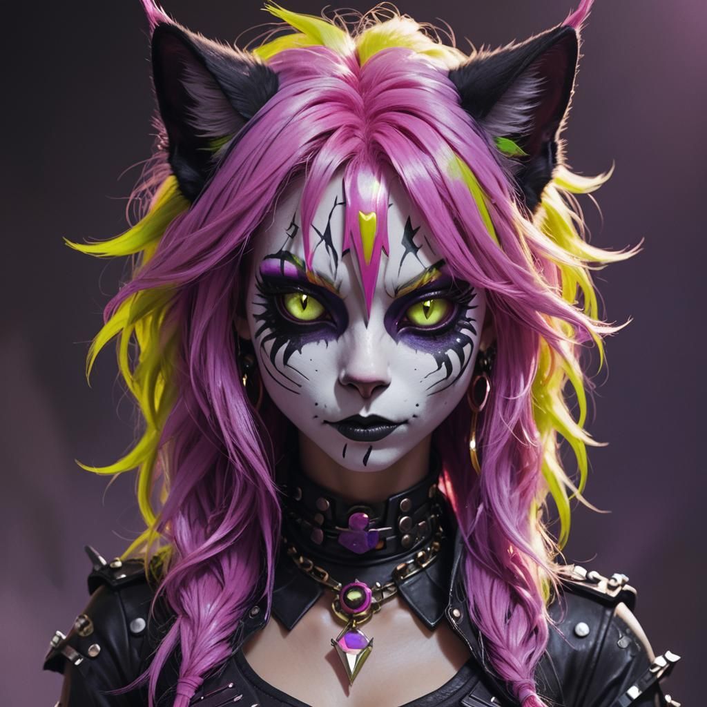 Cyberpunk Gothic Anthro Cat Portrait