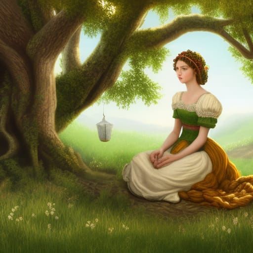 Peasant Woman Portrait Under Apple Tree