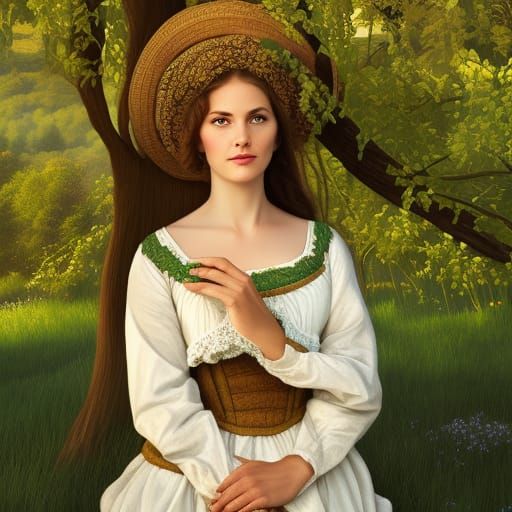 Peasant Woman Portrait Under Apple Tree