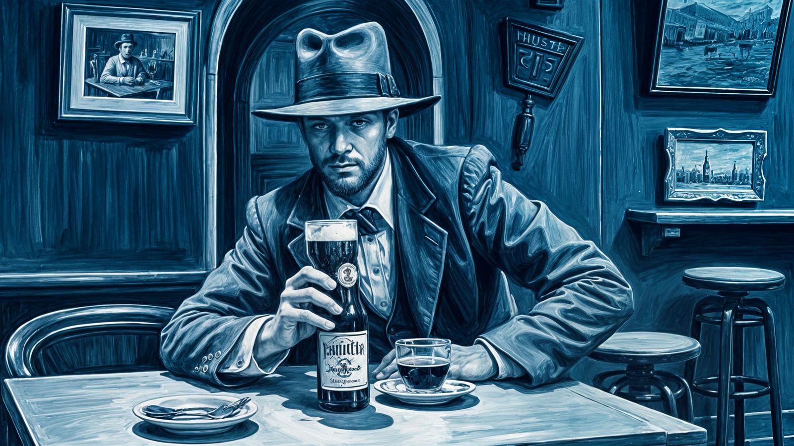 Monochrome Portrait of Man in Bar, Picasso Style