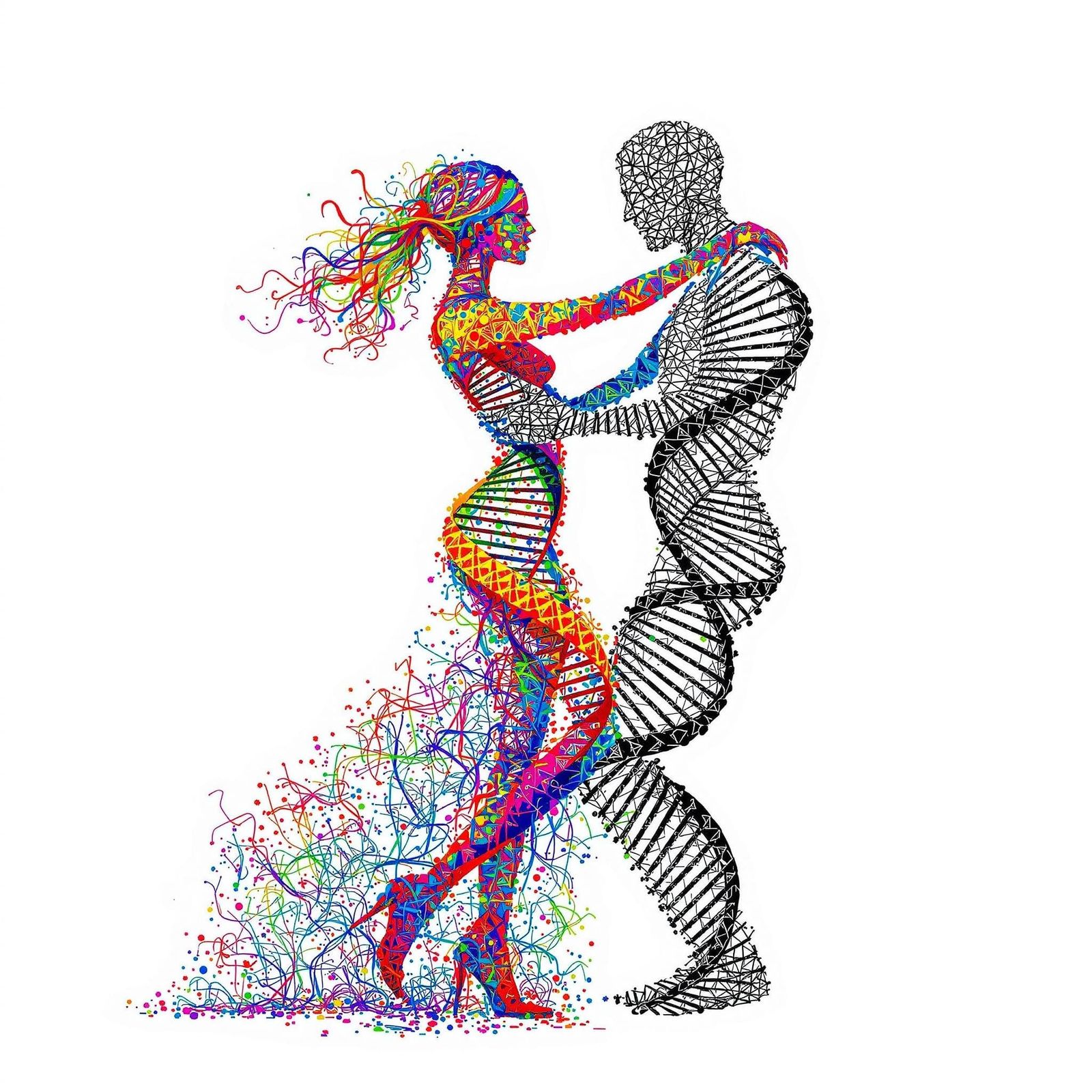 Colourful DNA Forms Dancing Couple