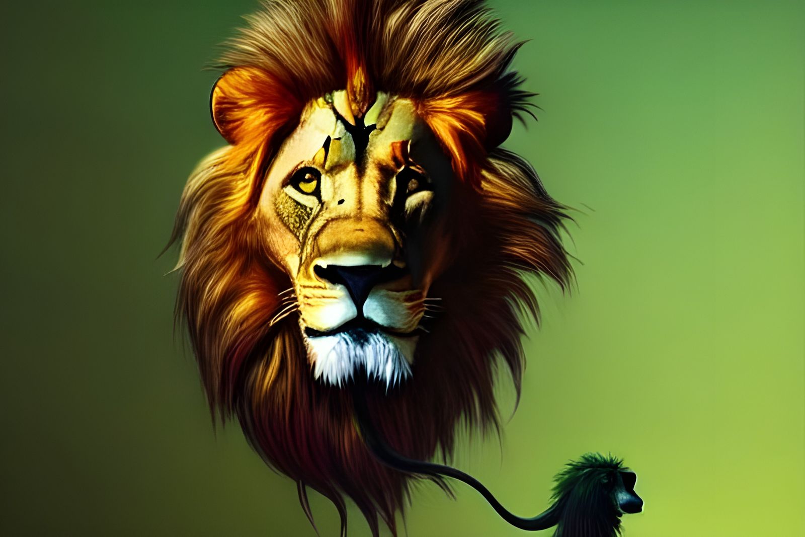 Realistic Lion Portrait with Green Chroma Key Background