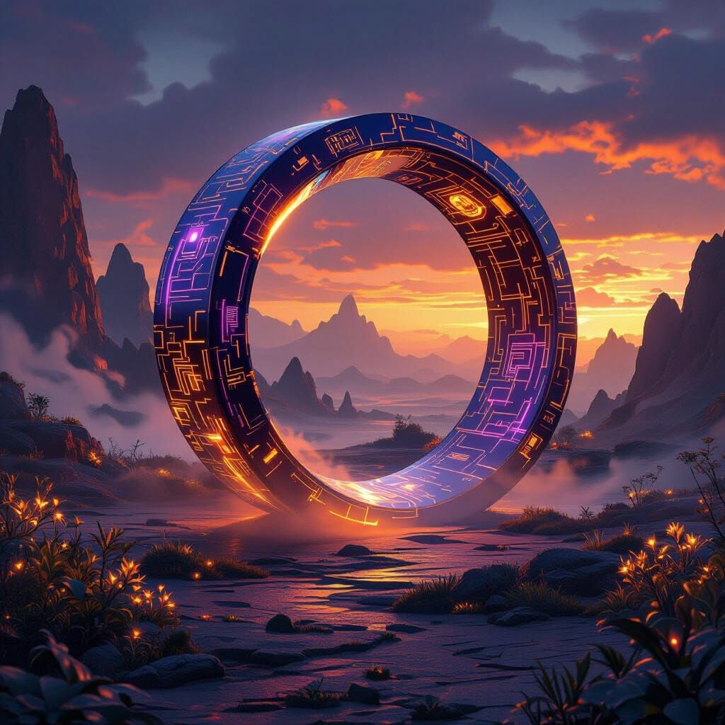 Mobius Portal to Alien World at Dusk