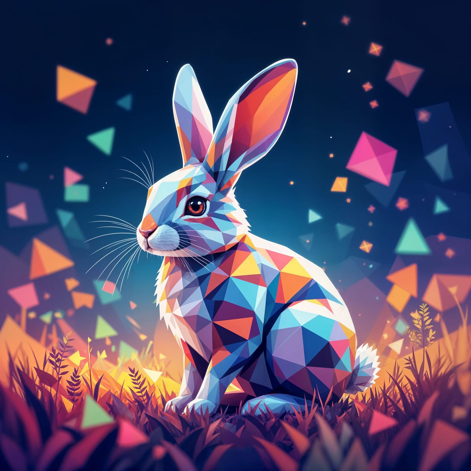 Geometric Fractal Rabbit in Glowing Abstract Field