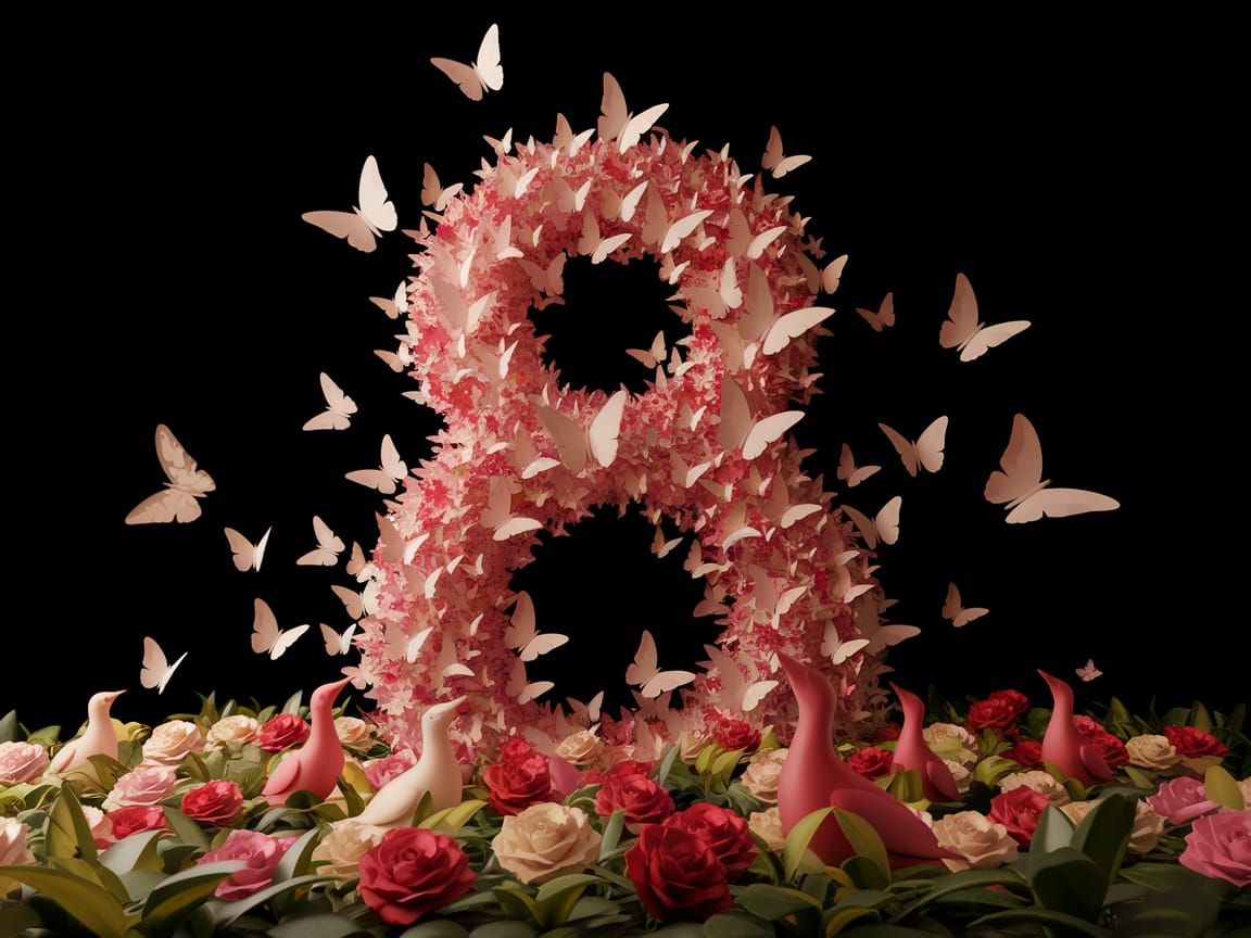 Vibrant Butterflies Form Number 8 in a Whimsical Floral Scen...