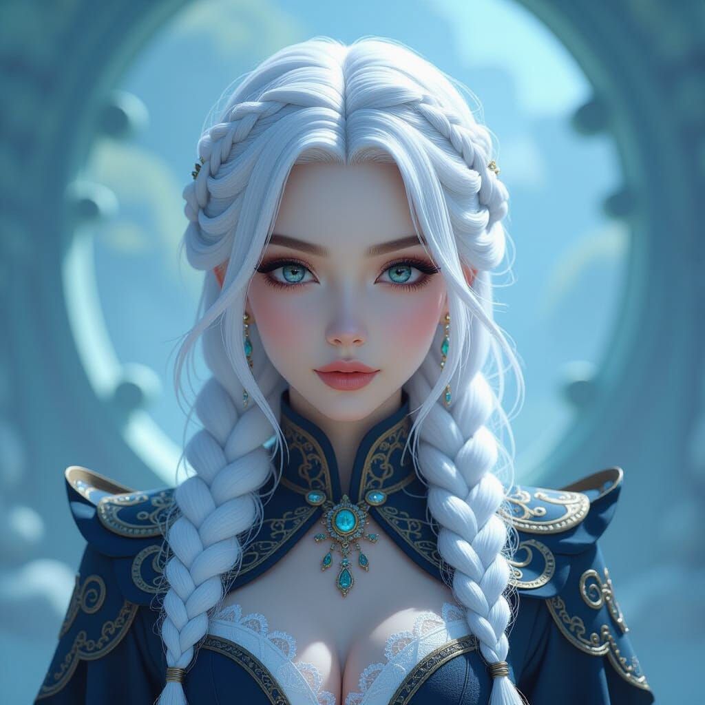 Surreal White-Haired Woman in Electrostatic Style