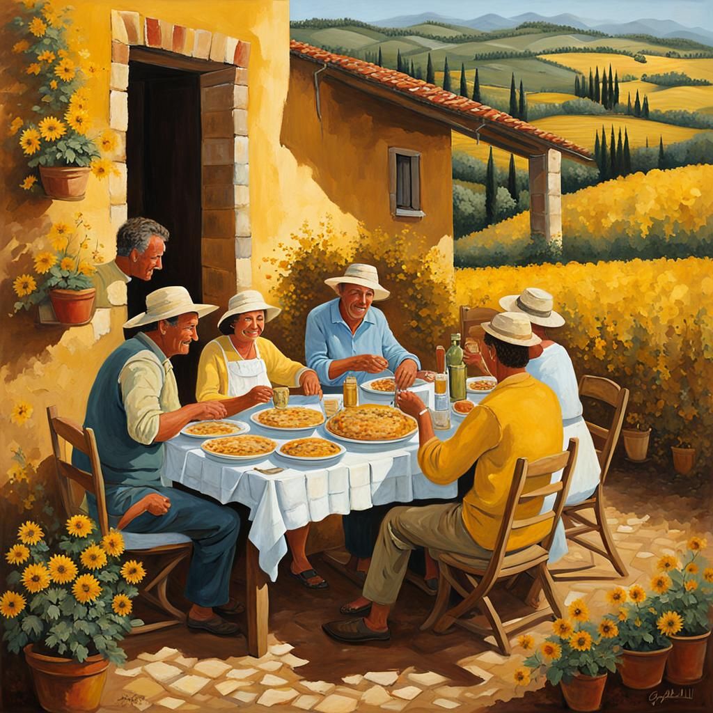 Tuscan Family Dinner: An Acrylic Art Scene