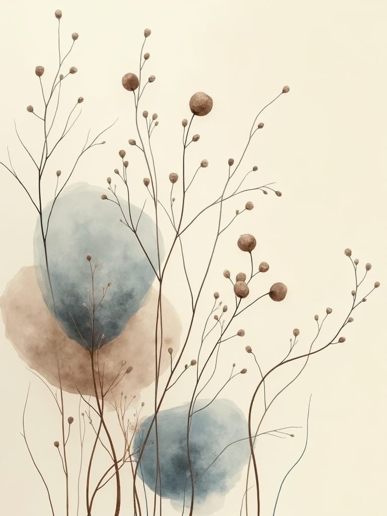 Neutral Abstract Art with Organic Shapes in Beige and Gray