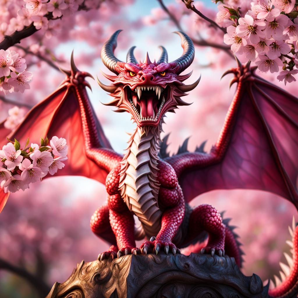 Hyperrealistic Cherry Blossom Dragon in Ink Style