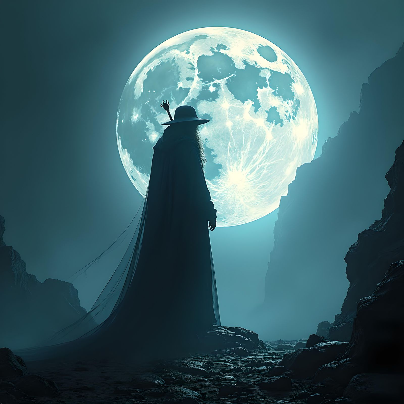 Gandalf Shadow Figure in Mordor Landscape