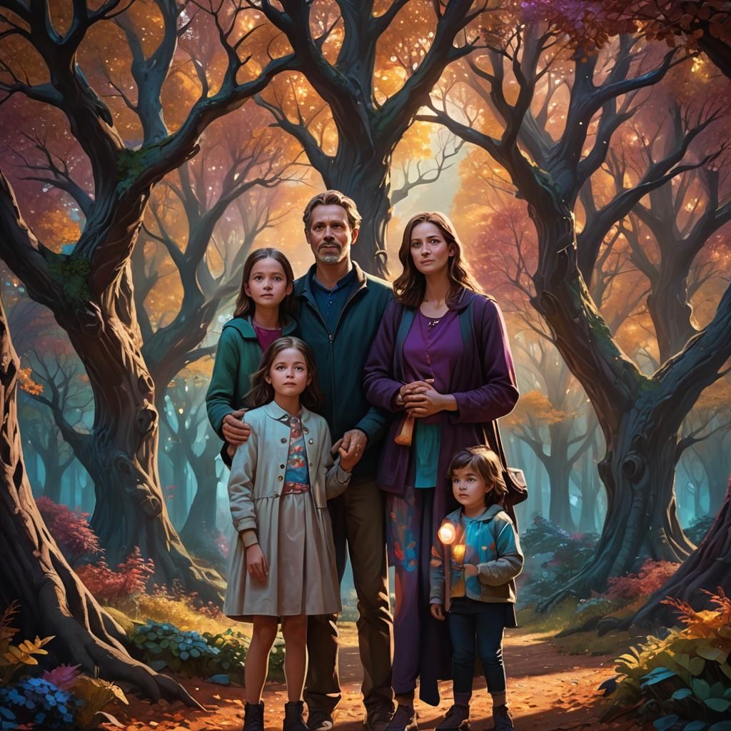 Hyperrealistic Family Portrait in a Fantasy Landscape