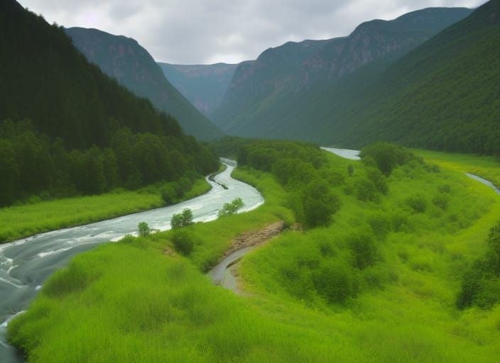 River Flowing Through Valley