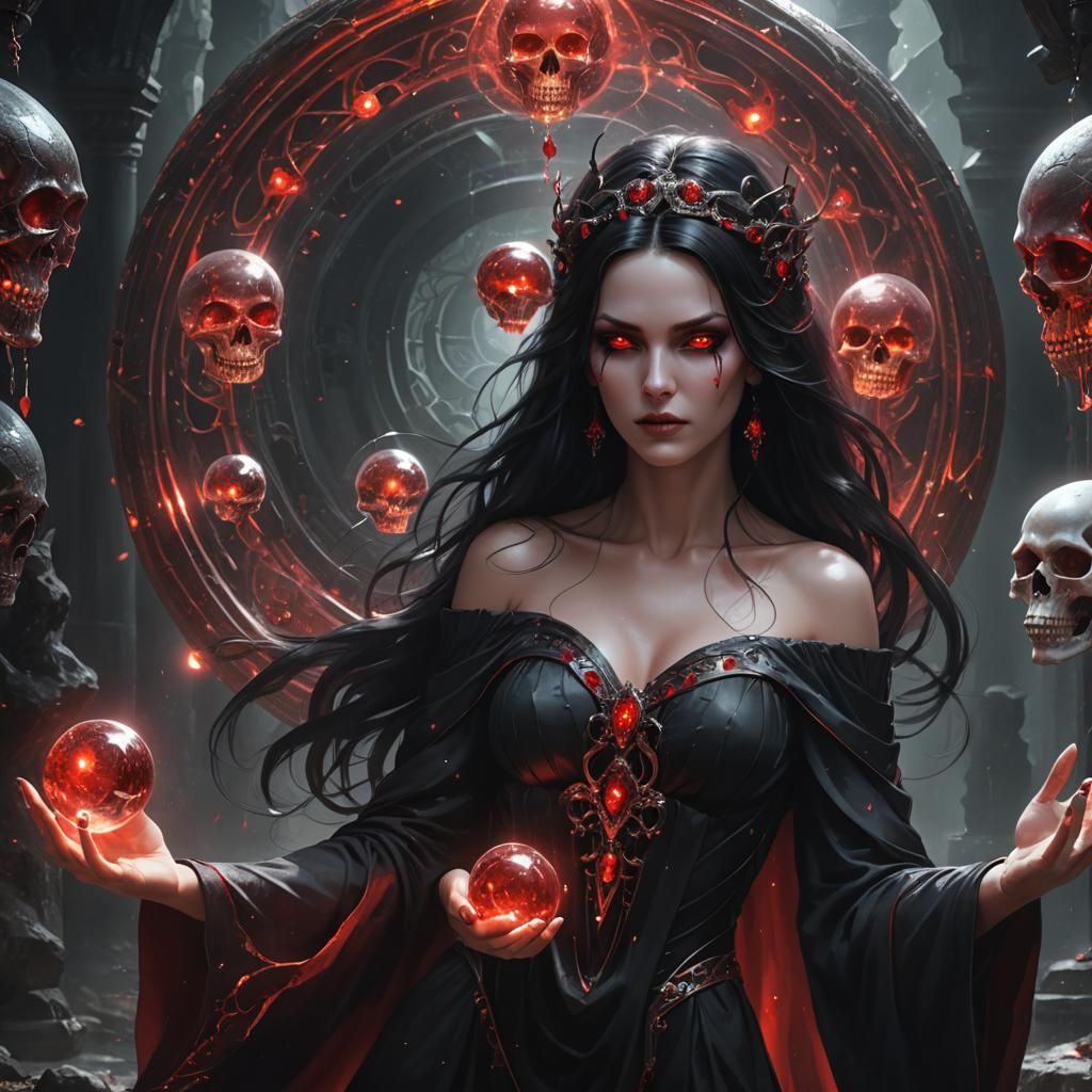 Goddess with Red Eyes in Crystal Orb