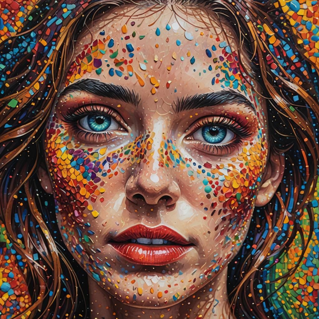 Colorful Pointillist Portrait of a Woman