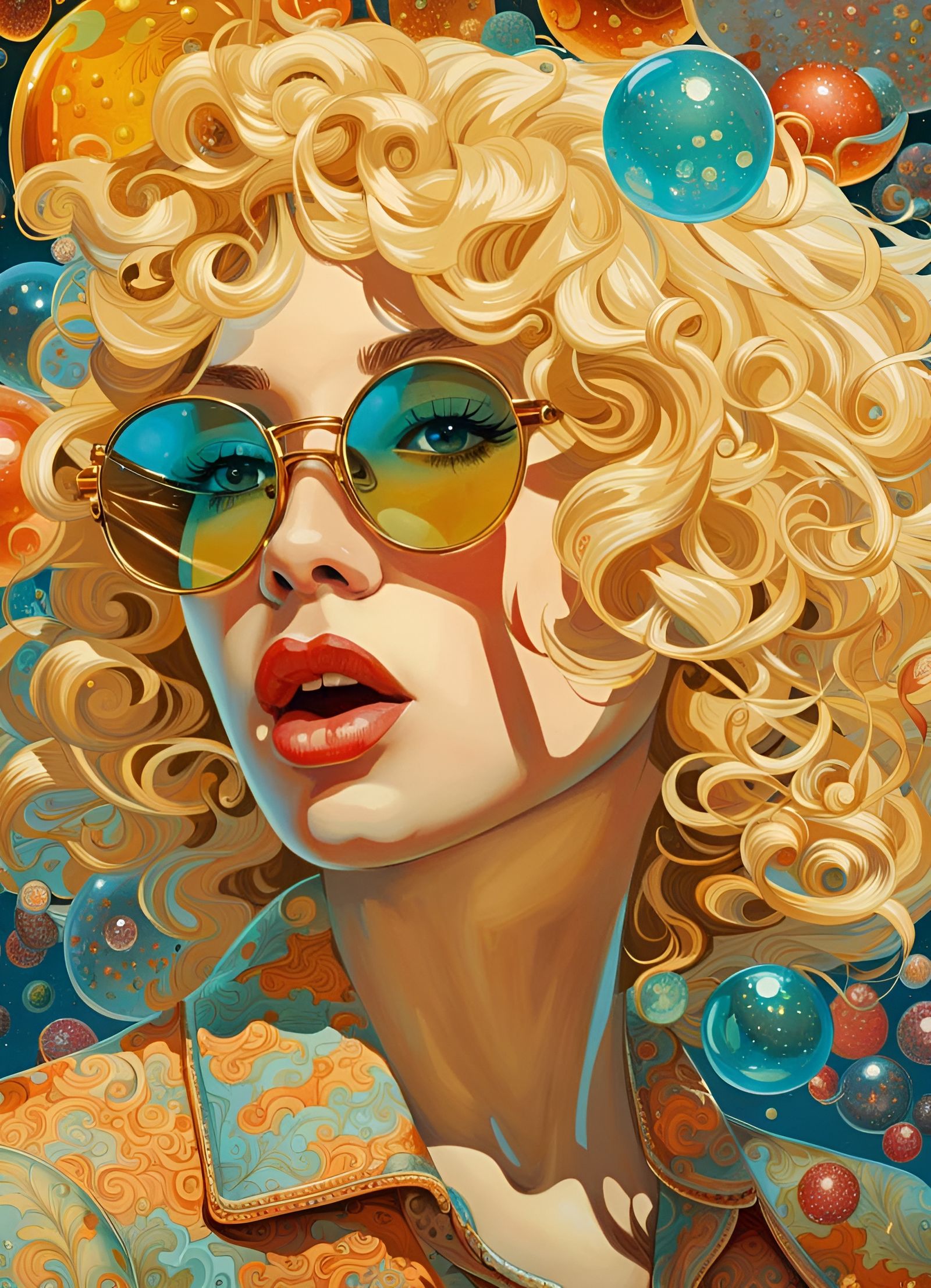 Blonde Woman with Chewing Gum Bubble Portrait