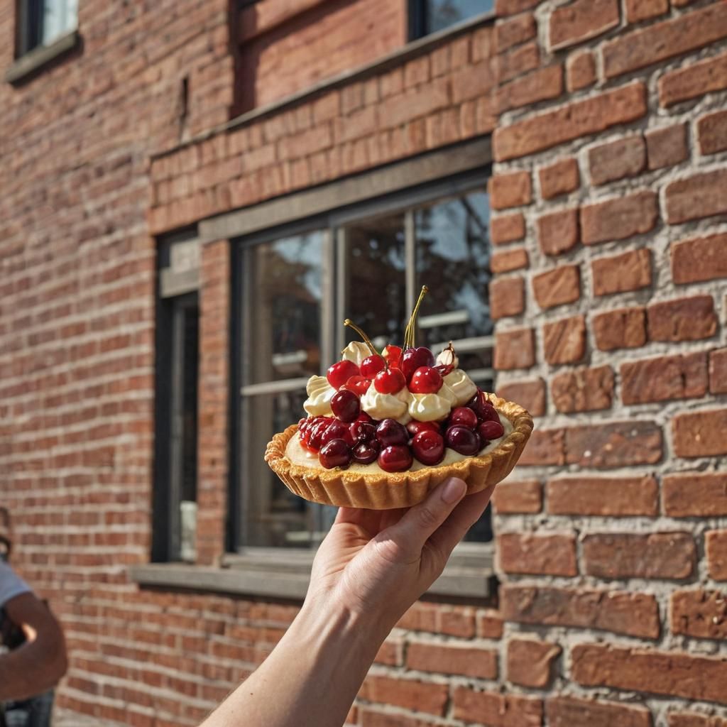 Cherry Tart in Front of Brick Bakery