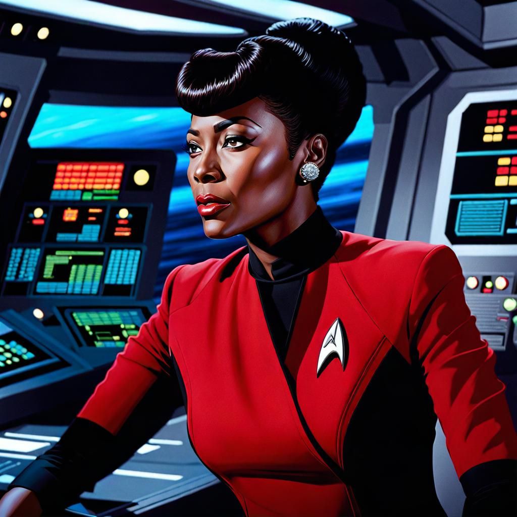 Nyota Uhura on the Enterprise Bridge in 1960s Style