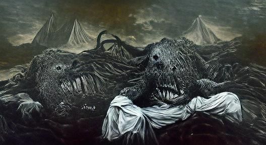 Horrific Ink Monster in Oil Painting Style