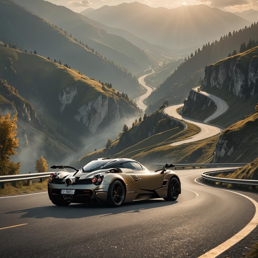 Pagani Huayra on Transfagarasan Highway: Digital Art